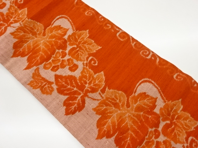 JAPANESE NAGOYA OBI / MAWATA TSUMUGI / WOVEN GRAPE ARABESQUE
